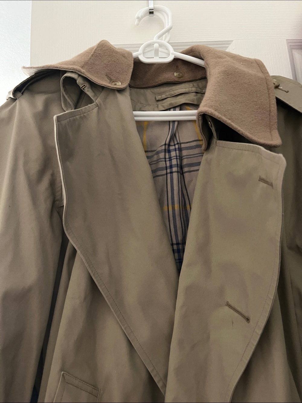 Brooks Brothers Khaki Trench Coat with Brown Felt Collar
